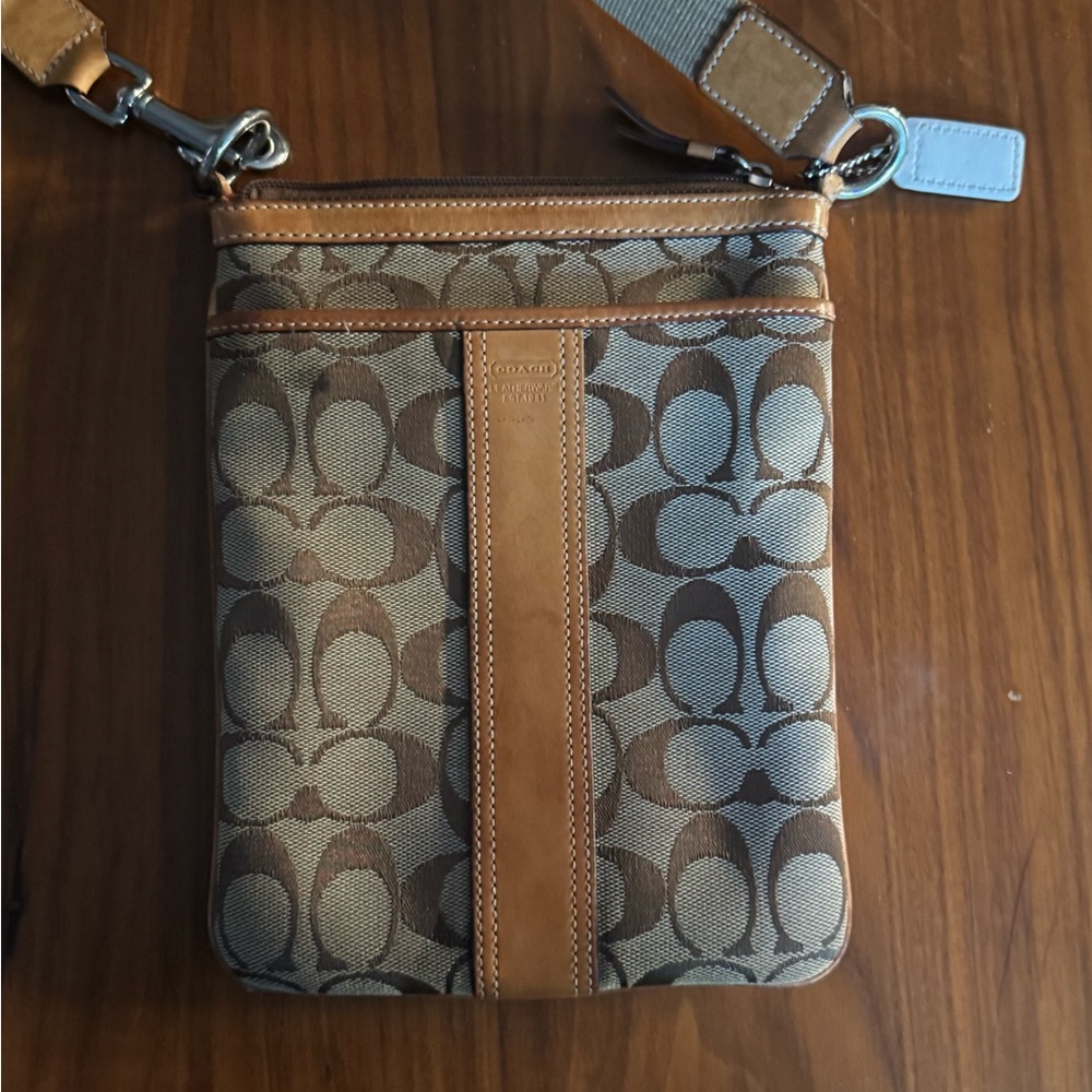 Vintage Coach Signature Brown and Tan Shoulder Bag Crossbody